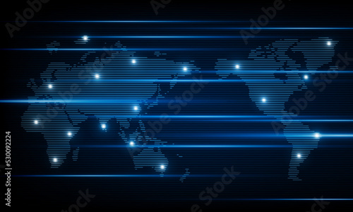 Abstract Light out technology background Hitech communication concept innovation send for planet earth with sunrise and technology network effect of anaglyph and TV interference of vector.