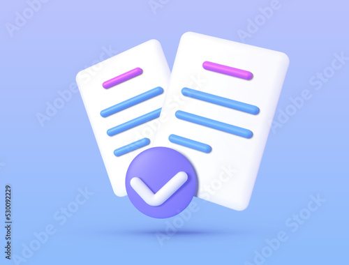 Document 3d. Exam checklist icon. Business vector icon. 3d check list icon vector render illustration. Vector render illustration