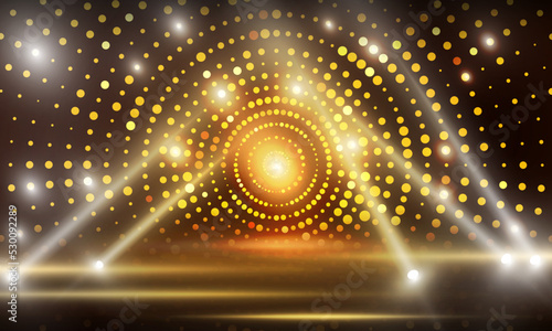 golden lights on the stage light floodlights vector design.