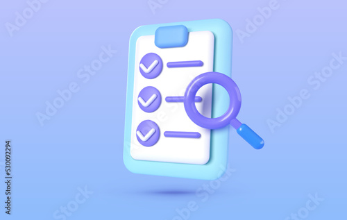 Document 3d, great design for any purposes. 3d check list icon. Business vector icon. 3d vector render concept