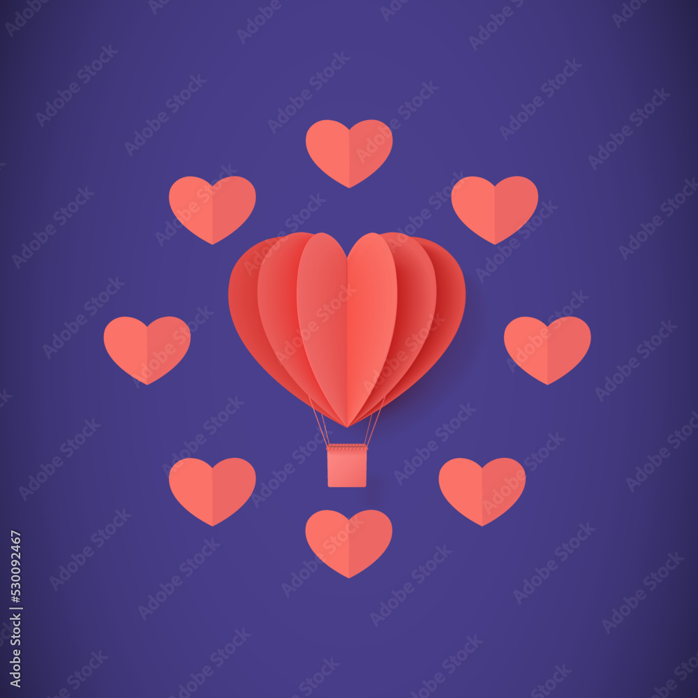 Love. Happy valentines day. Vector red greeting paper valentine in the shape of a heart with a shadow on a blue background. Sweetheart silhouette.