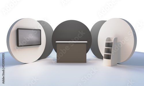 Black And White Promotional counter, 3d Mockup, Retail Trade Stand, Advertising POS Counter, Circle Shape, 3D rendering