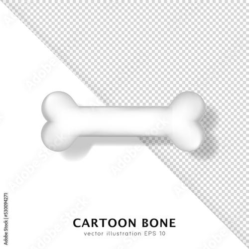 Three dimensional white bone isolated on white and transparent background. Cartoon food for dogs. 3D vector pet toy