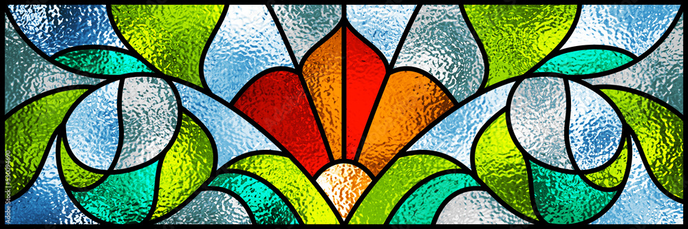 custom made wallpaper toronto digitalSketch of a colored stained glass window. Art Nouveau. Abstract stained-glass background. Bright colors, colorful. Modern. Architectural decor. Design luxury interior. Light. Red, yellow, green, blue.