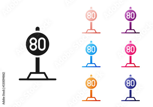 Black Speed limit traffic sign 80 km icon isolated on white background. Set icons colorful. Vector