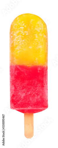 Fruit popsicle / ice cream stick / pineapple and Strawberry popsicle called mini skirt at Brazil. pastel color isolated