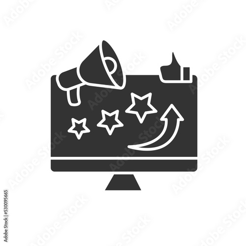  Social media marketing glyph icon. SMM. Rating. Digital marketing concept. Filled flat sign. Isolated silhouette vector illustration