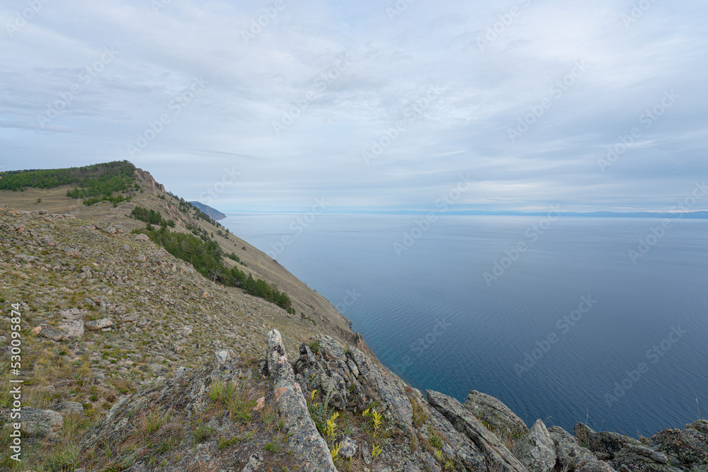 Beautiful summer landscape coastal and clear blue water of Baikal Lake