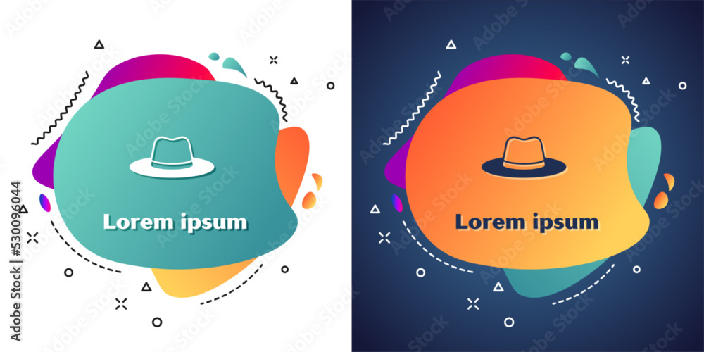 Naklejka premium White Man hat with ribbon icon isolated on white and blue background. Abstract banner with liquid shapes. Vector