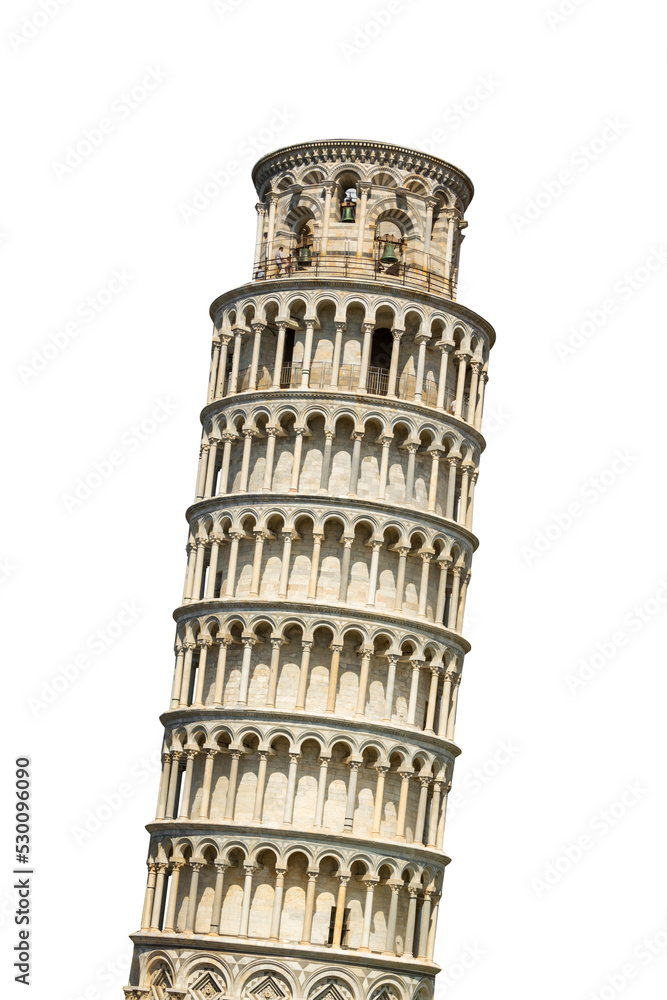 Leaning tower of Pisa in Tuscany, Italy landmark isolated on transparent background, png file