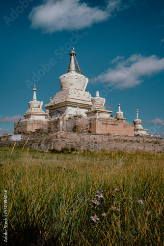 View on the golden stupa of Erdene Zuu Monastery in Kharkhorin, Mongolia photo