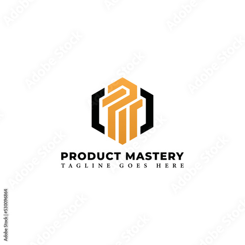 Abstract initial letter PM or MP logo in black-yellow color isolated in white background applied for production house company logo also suitable for the brands or companies have initial name MP or PM.