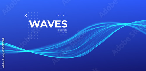 Blue abstract wave. Magic line design. Flow curve motion element. Neon gradient wavy illiustration.