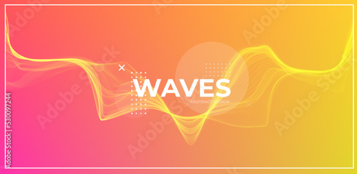 Yellow abstract wave. Magic line design. Flow curve motion element. Neon gradient wavy illiustration.