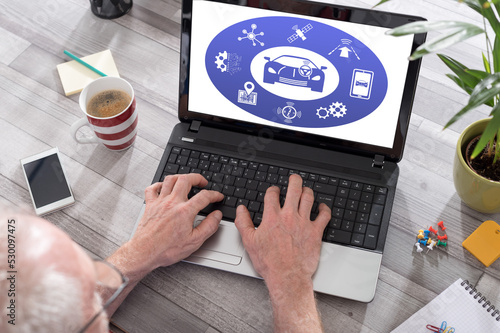 Driverless car concept on a laptop screen