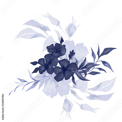 Watercolor navy blue winter floral bouquet 