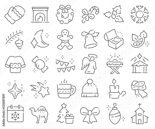 Merry Christmas line icons collection. Thin outline icons pack. Vector illustration eps10