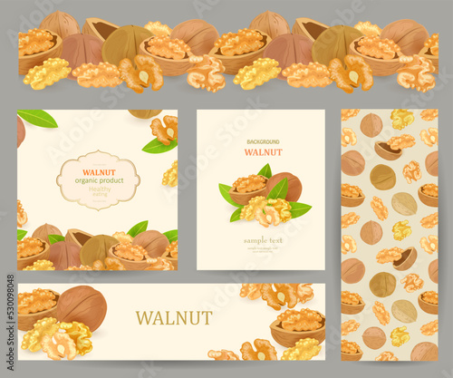 collection of package design element with walnuts. nutty seamles