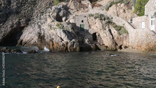 Coastal doors to an ancient fortress in Dubrovnik. 