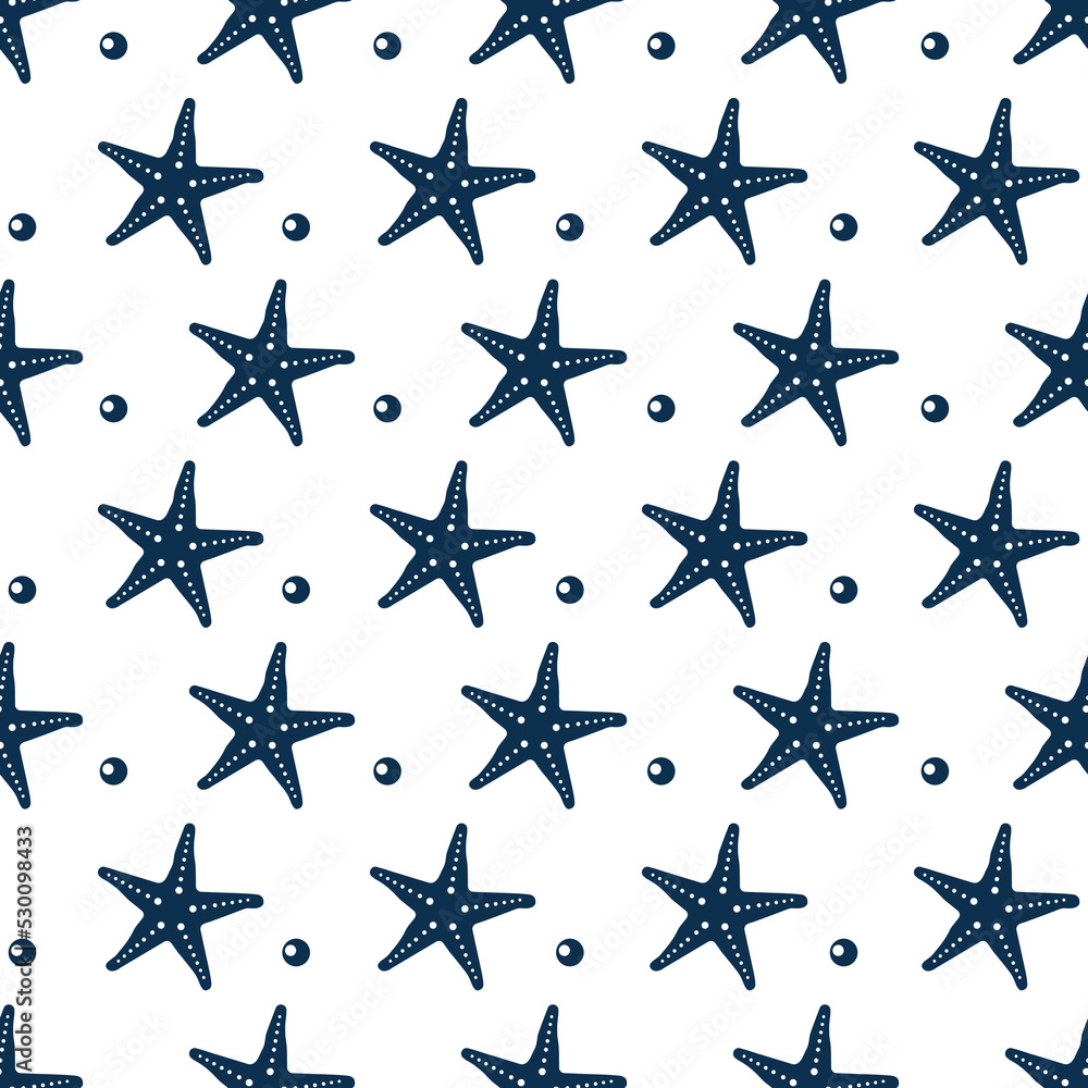 Blue starfish vector seamless pattern