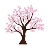 Blossoming sakura tree flat illustration isolated on white background