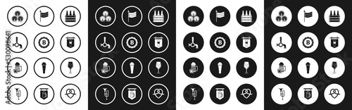Set Pack of beer bottles, Bottle cap with inscription, Beer tap, Wooden barrel rack stopcock, Street signboard glass, National Germany flag, Glass and and hop icon. Vector