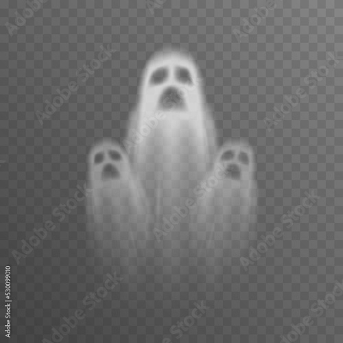 Vector ghosts on isolated transparent background. Ghost PNG. Halloween object.