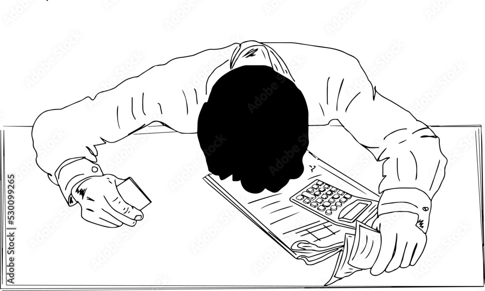 Loss in business concept sketch drawing, man frustrated due to