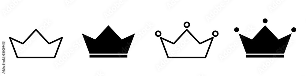 Design simple symbol of crown on white backboard. Set of royal crown. Design simple symbol of crown on white backboard. Set of royal crown.