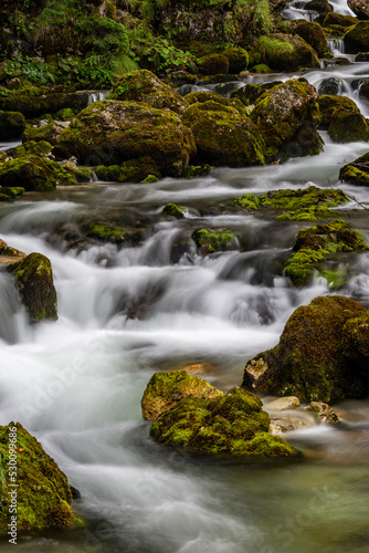 Longtime Exposure of Salzach Creek near Gollinger Waterfall, Austria, Europe