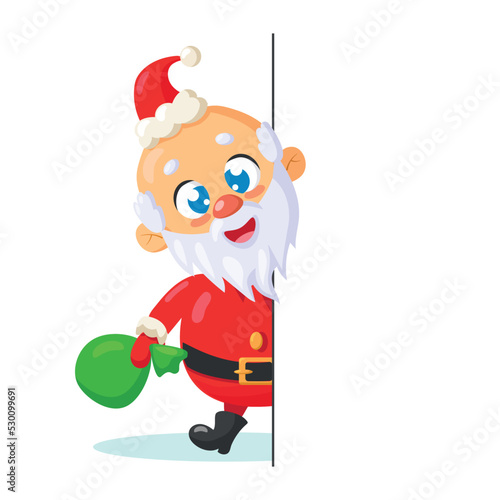 Happy santa peeking from the side.