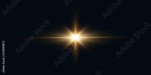 Golden Transparent Lens Flare Effect. Golden Sunlight Effect on Dark Background