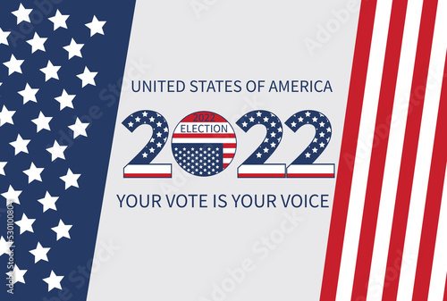 Day of mid-term elections. Vote 2022 USA, banner design. Political election campaign