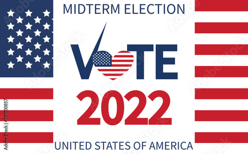 Day of mid-term elections. Vote 2022 USA, banner design. Political election campaign