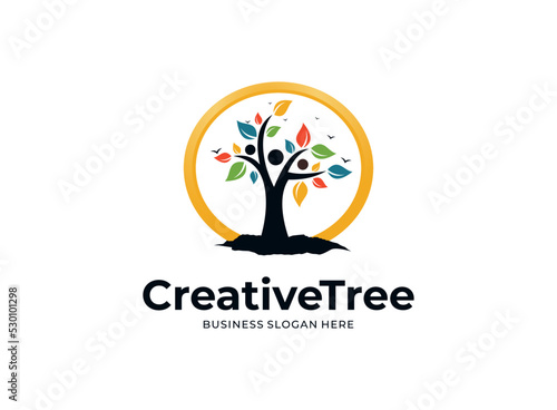 Human tree creative concept logo design