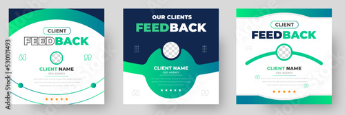Customer feedback testimonial social media post web banner template. client testimonials social media post banner design template with green color