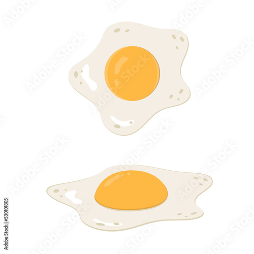 Fried egg, breakfast, cartoon style, color isolated vector illustration