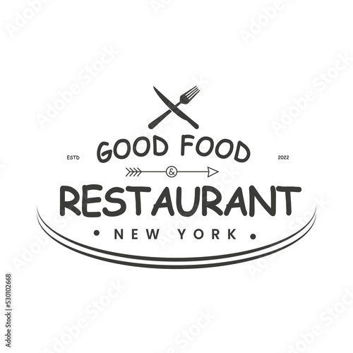 Retro Vintage logo fork and knife restaurant design. logotype. Vector design elements, business signs, logos, identities, labels, badges and objects