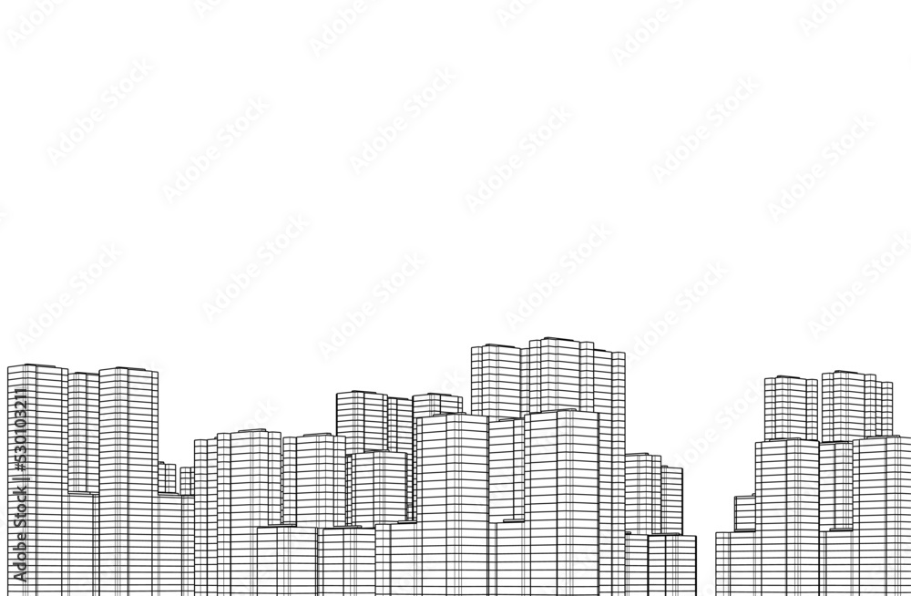 City on white background 3d illustration