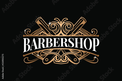 Barbershop Gold Vintage Logo Template