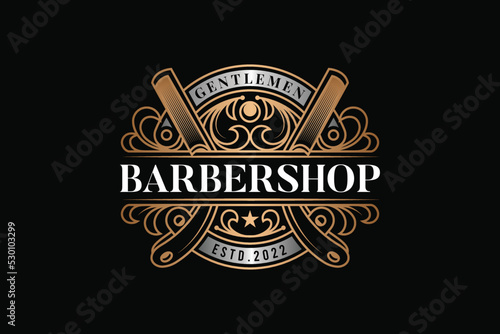 Barbershop Gentlemen Gold Vintage Logo Template