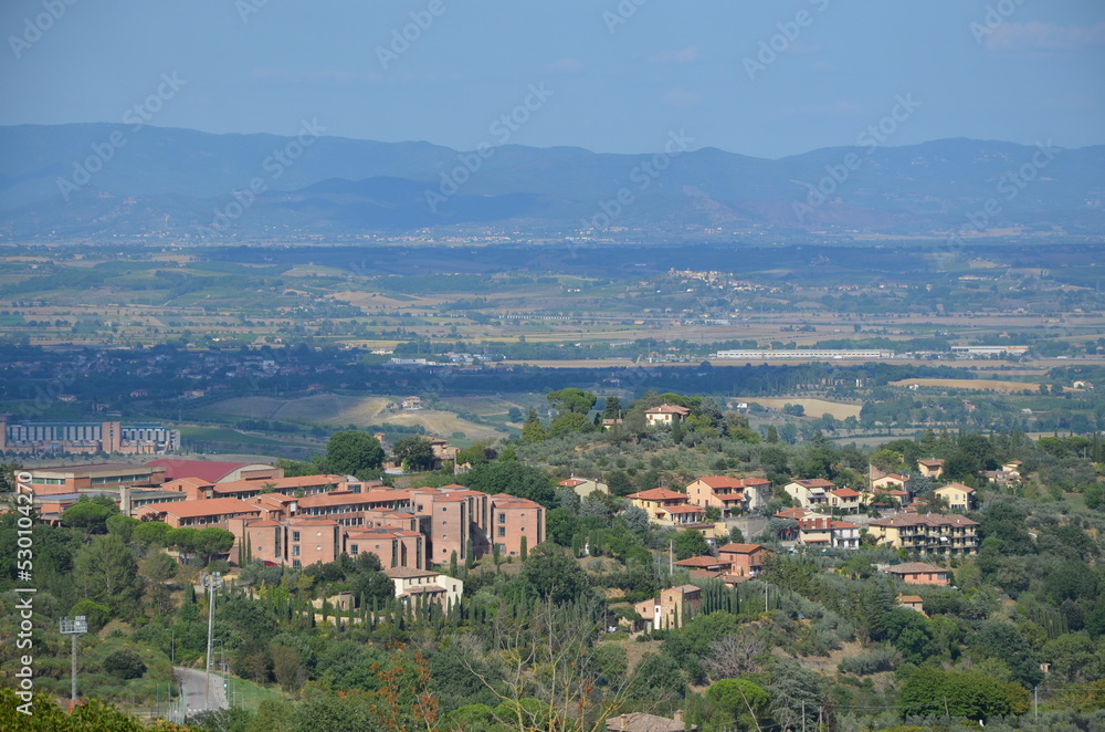 The beautiful countryside and town of Montepulciano in Tuscany on a bright summer day
