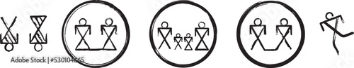 Most popular Native American Symbols. Symbols of Dead People, Sisters, Family, Brothers, Dancing Man. Set of the ancient symbols. Black ink handwriting. Vector