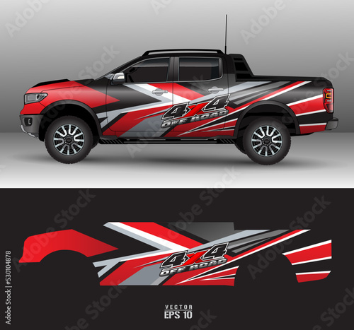 Racing truck car wrap design vector. Graphic abstract stripe racing background kit designs for wrap vehicle