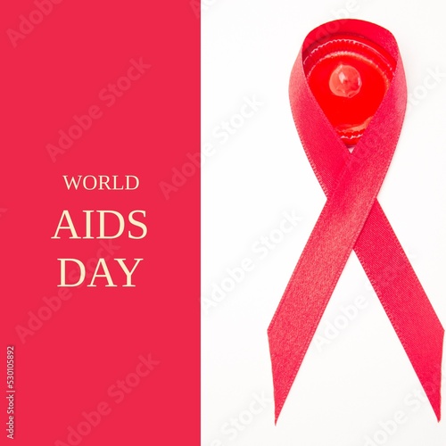Composition of world aids day text over aids ribbon