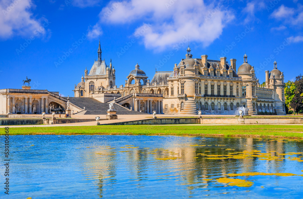 Chantilly Castle (Chateau de Chantilly) View of the northwest facade. Picardie, France.