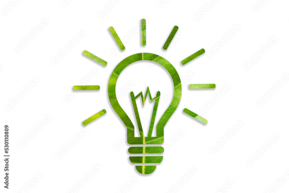 Light bulb icon of green leaves on white background, Green eco energy concept, environment concept. Light bulb icon of green leaves on white background, Green eco energy concept, environment concept.