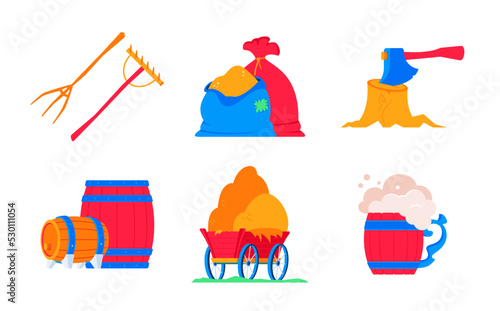 Rural life on a farm - flat design style object set