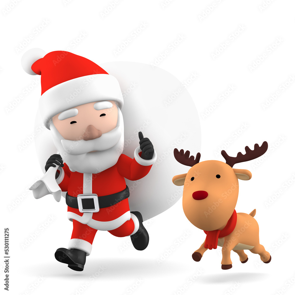 Santa Claus with reindeer on transparent background, 3D illustration Santa Claus with reindeer on transparent background, 3D illustration