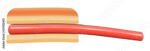 Hotdogs are the topic of this colorful image of hotdogs, buns and plastic picnic forks. photo